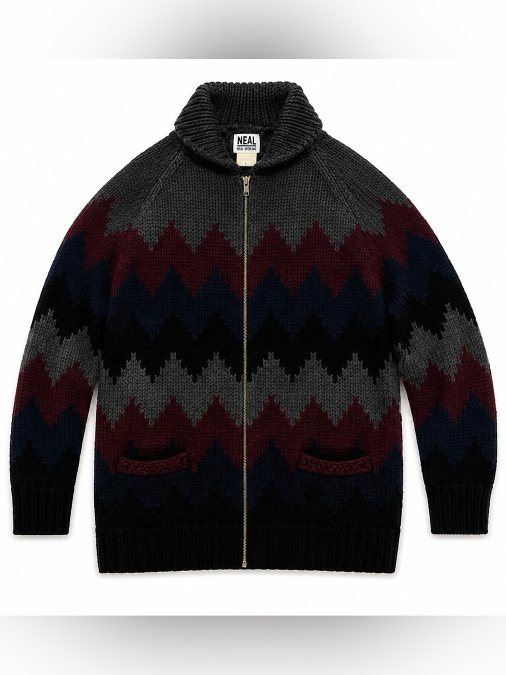 Neal Sea Sprng Women's Chevron Zip Turtleneck Sweater - Black/Gray/Burgundy